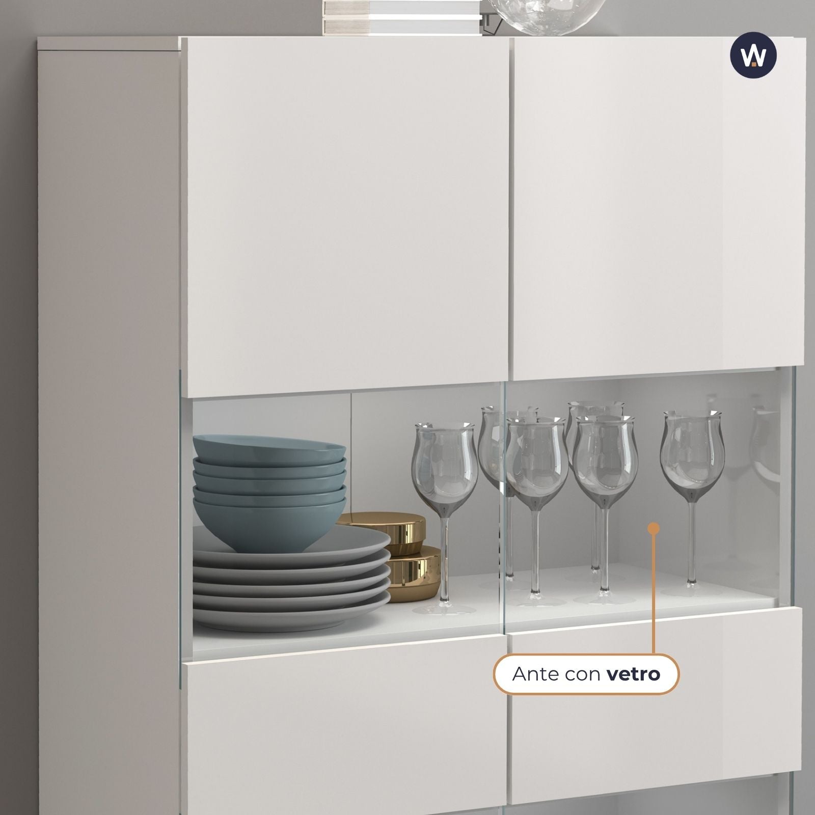 WHOUS Vetrina Soggiorno Bianco Lucido, Made in Italy STILE: 2 ante