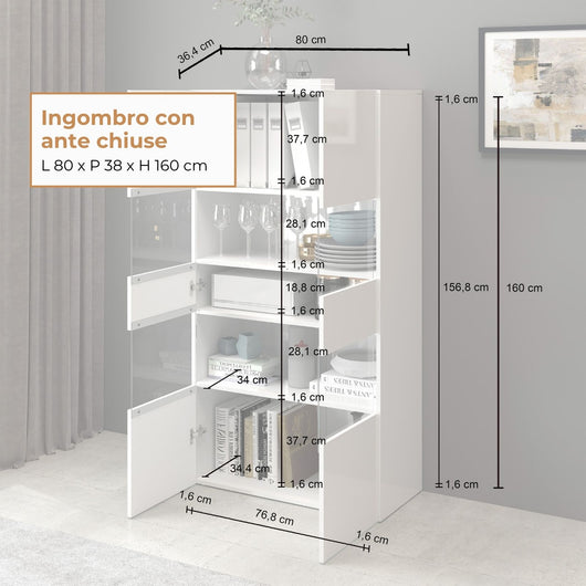 WHOUS Vetrina Soggiorno Bianco Lucido, Made in Italy STILE: 2 ante