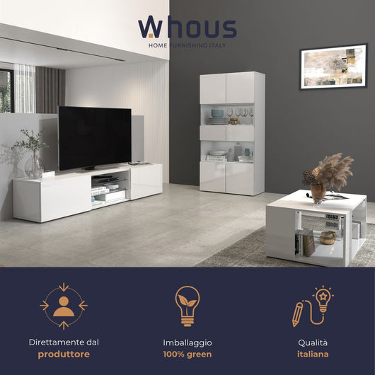 WHOUS Vetrina Soggiorno Bianco Lucido, Made in Italy STILE: 2 ante