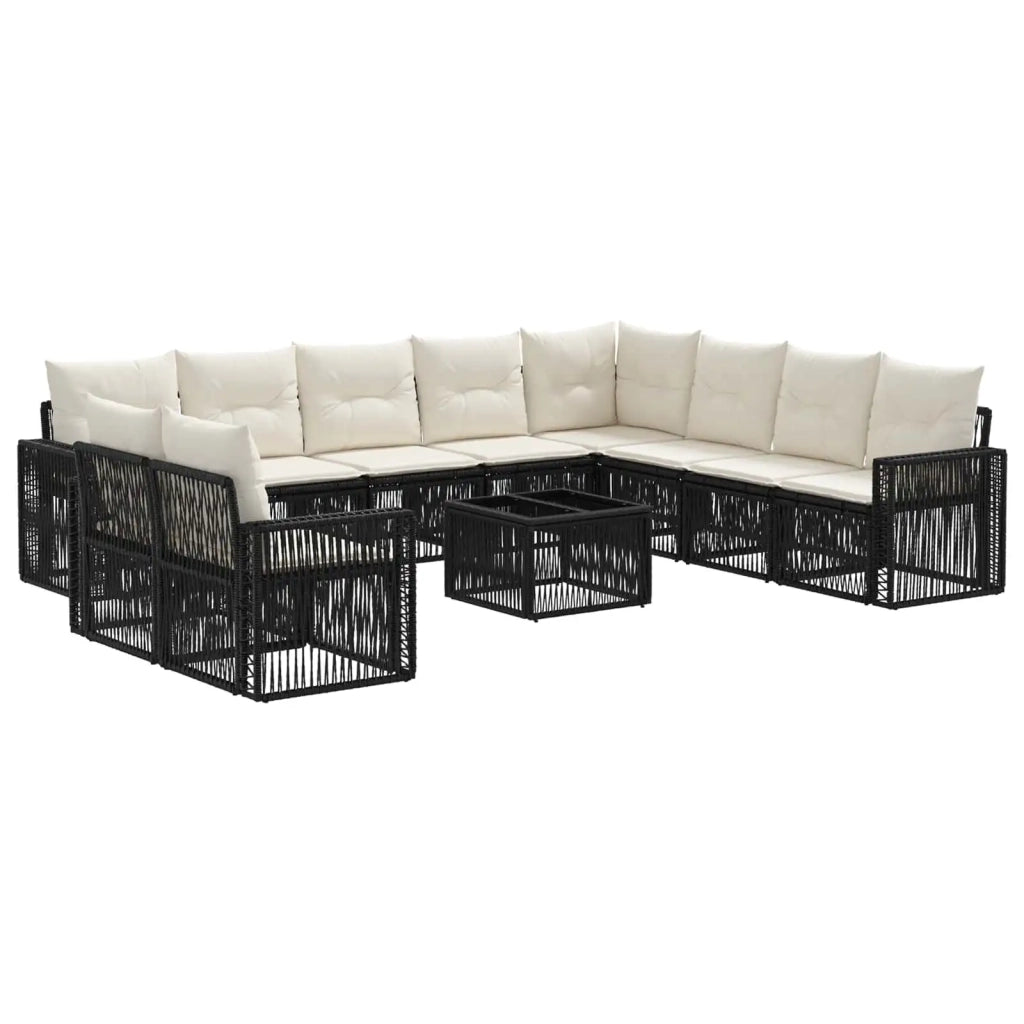 Set Divano da Giardino 11 pcs Nero e Bianco Crema polyrattan 3435172