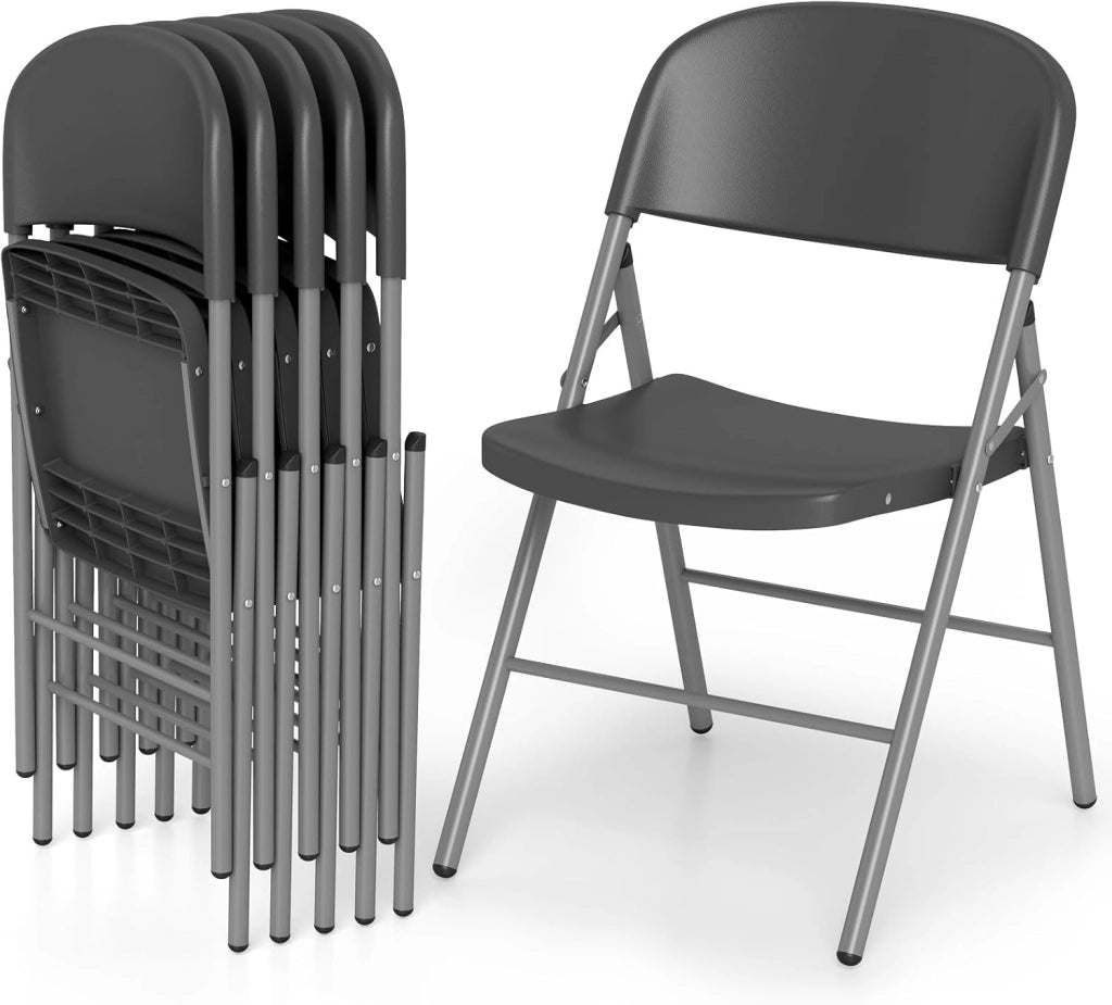 Set di 6 Sedie Pieghevoli per Interni, Sedie Sala da Pranzo Salvaspazio con Struttura in Metallo, Seduta Curva e Poggiapiedi, Portata 150 kg, per Cucina e Ufficio
