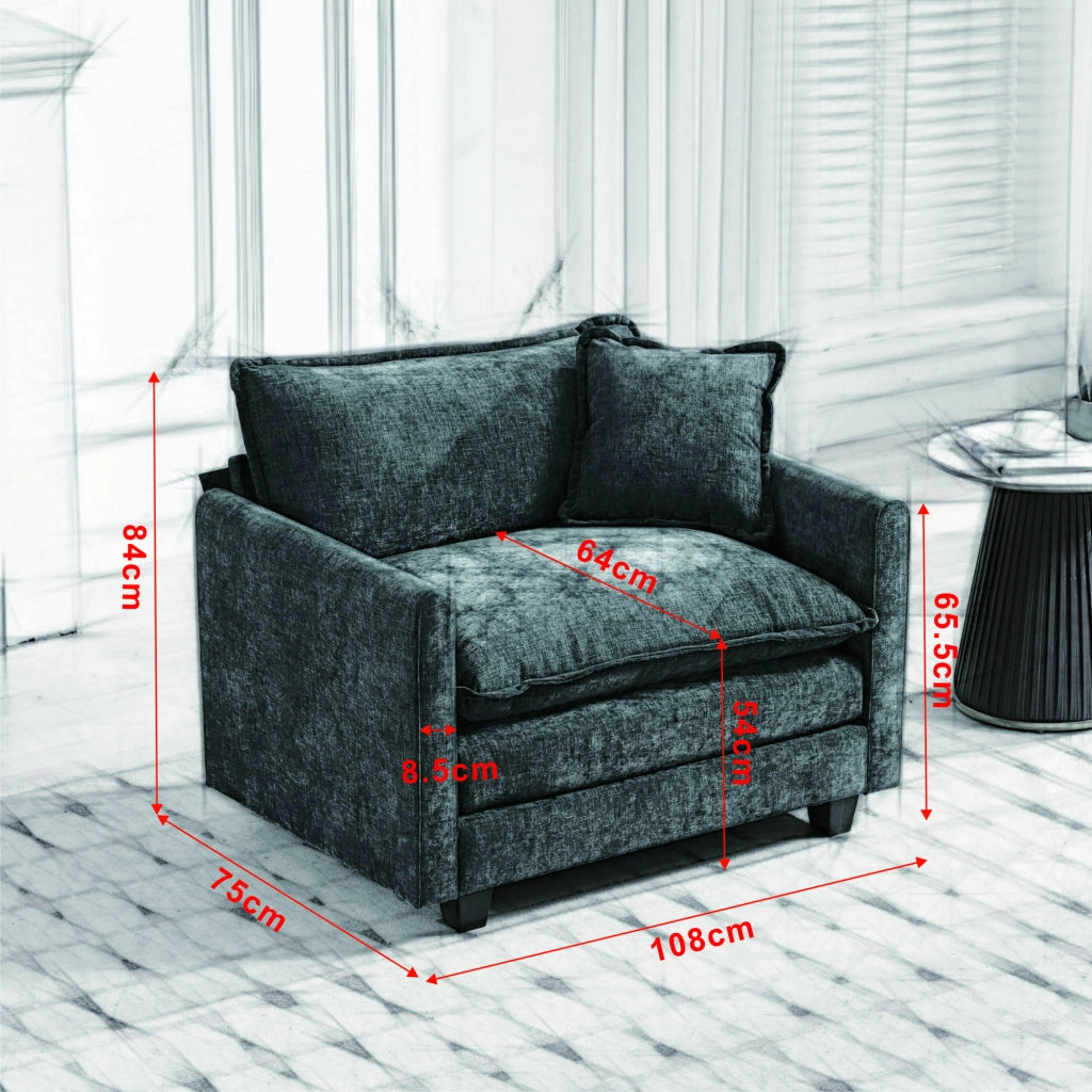 Canapé modulare monoposto in ciniglia con cuscino schienale ergonomico e seduta morbida per soggiorno beige