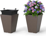 2 Vasi Alti Quadrati, Vasi da Fiori Auto-irriganti con Secchio Interno Rimovibile e Fori di Drenaggio, Contenitori Decorativi per Piante da Interno ed Esterno (25 x 25 x 35 cm)