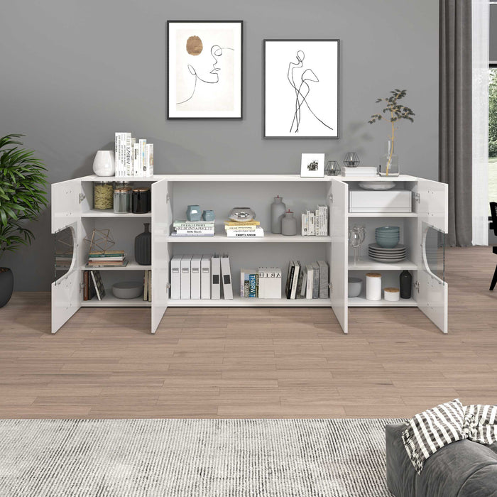 WHOUS Credenza Soggiorno Bianco Lucido, Made in Italy STILE: 4 ante