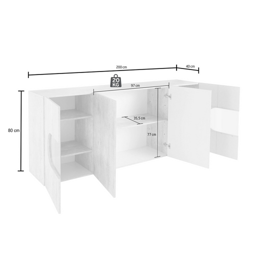 WHOUS Credenza Soggiorno Bianco Lucido, Made in Italy STILE: 4 ante