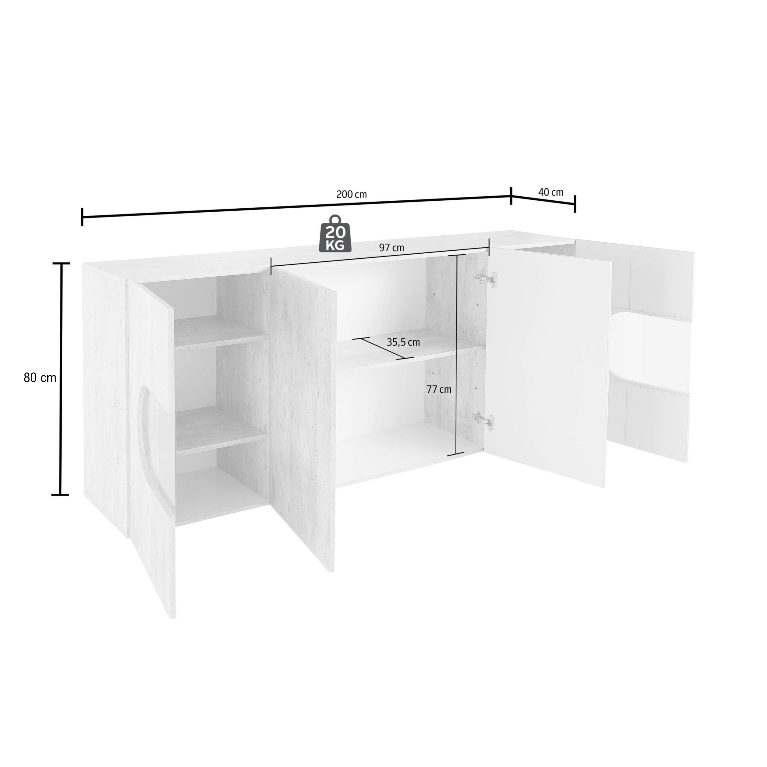 WHOUS Credenza Soggiorno Bianco Lucido, Made in Italy STILE: 4 ante