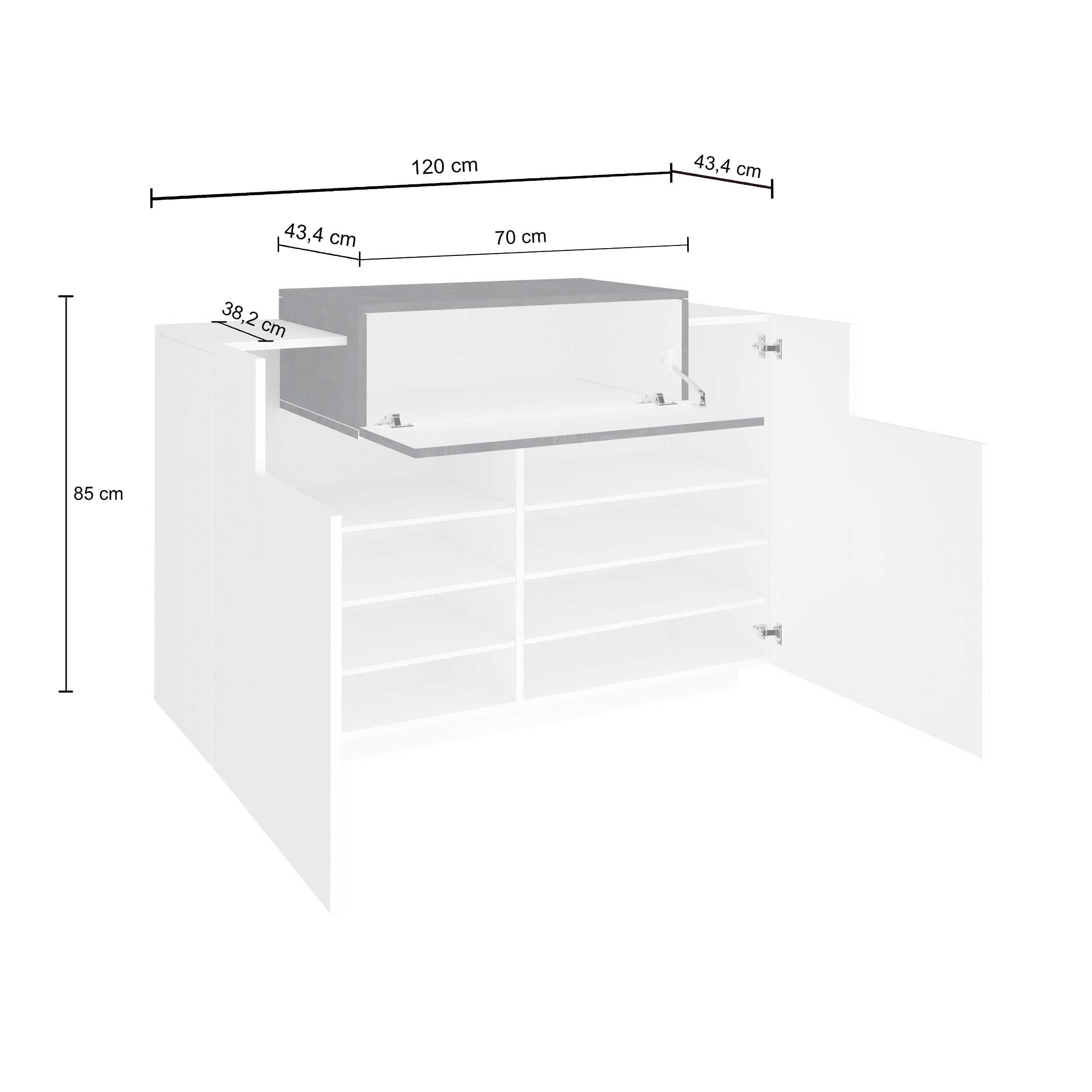 WHOUS Scarpiera Ingresso Bianca/Acero 120x45x85 cm con 2 ante, 1 ribalta e 9 scomparti, Made in Italy