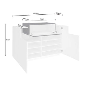 WHOUS Scarpiera Ingresso Bianca/Acero 120x45x85 cm con 2 ante, 1 ribalta e 9 scomparti, Made in Italy