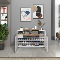 WHOUS Scarpiera Ingresso Bianca/Acero 120x45x85 cm con 2 ante, 1 ribalta e 9 scomparti, Made in Italy