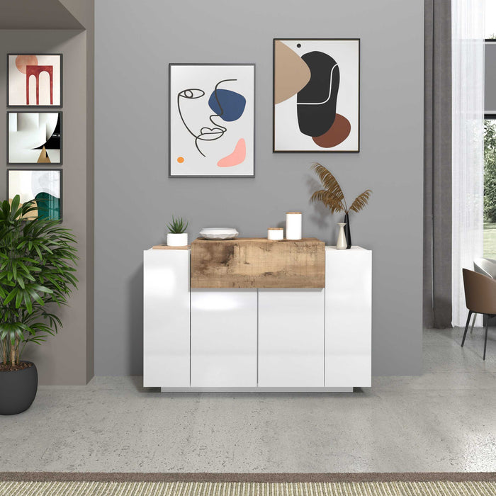 WHOUS Scarpiera Ingresso Bianca/Acero 120x45x85 cm con 2 ante, 1 ribalta e 9 scomparti, Made in Italy