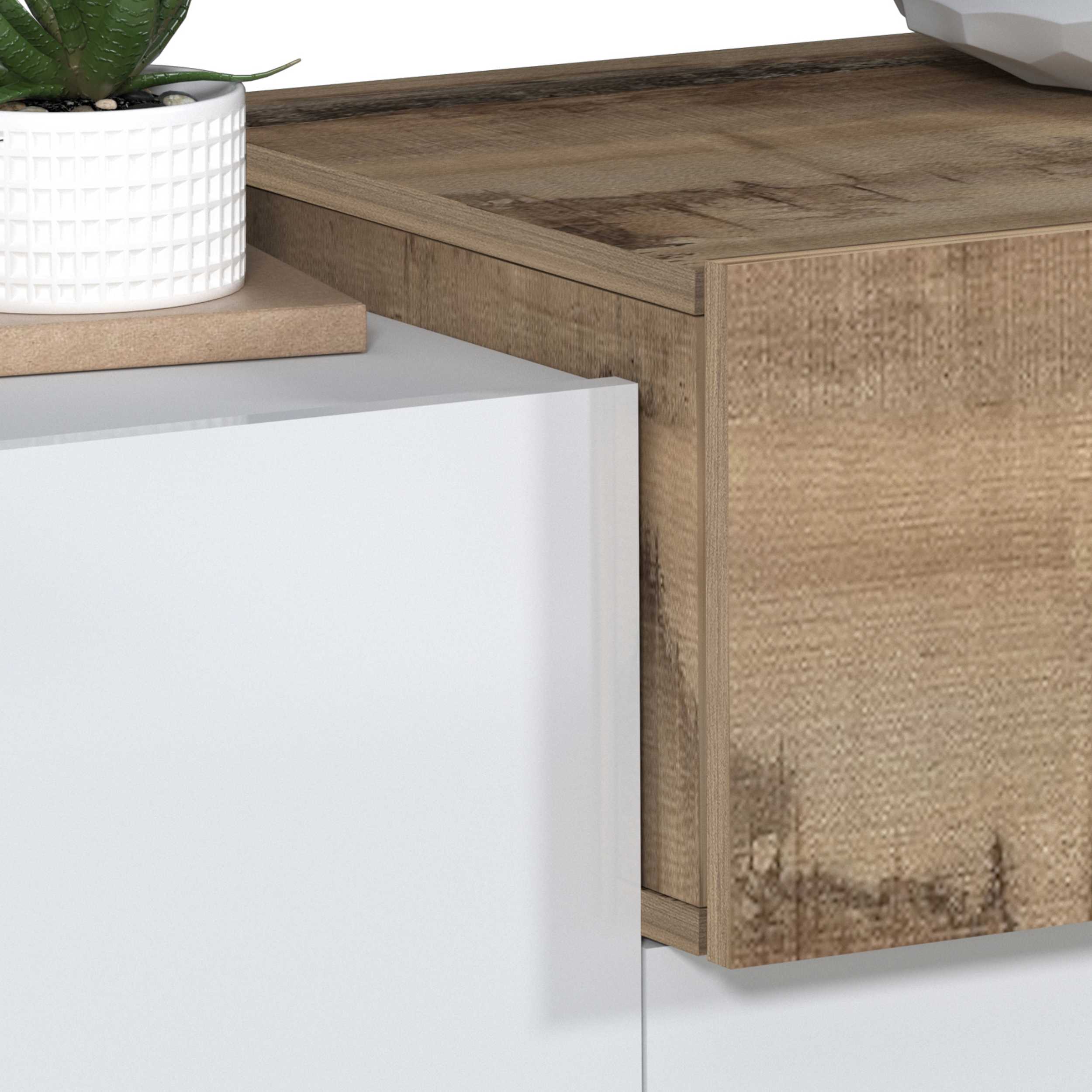 WHOUS Scarpiera Ingresso Bianca/Acero 120x45x85 cm con 2 ante, 1 ribalta e 9 scomparti, Made in Italy