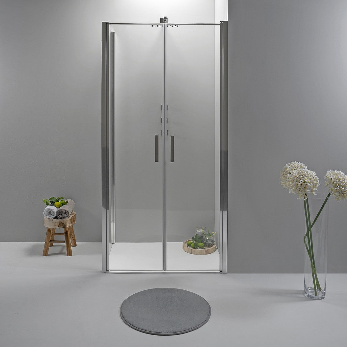 Box Doccia Angolare 80x70 Cm Apertura Saloon con Lato Fisso Trasparente