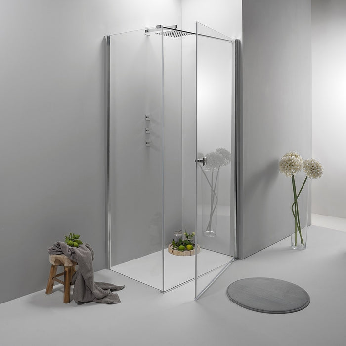 Cabina Box Doccia 80x80 Cm Porta Battente con Lato Fisso Trasparente