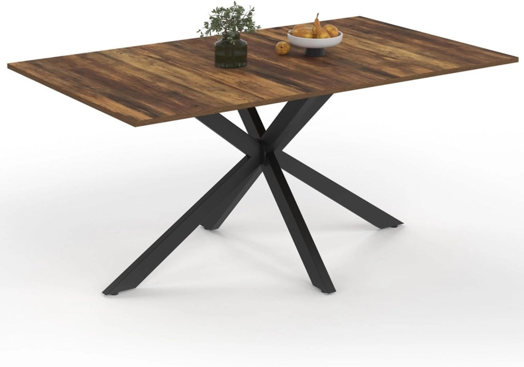 Tavolo da pranzo rettangolare ALIX 8 persone in legno scuro gamba a ragno HAWKINS e nero 160 cm