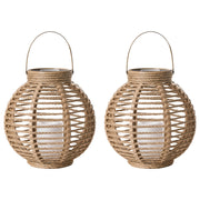Set da giardino di 2 lanterne in canapa naturale con illuminazione a LED e pannello solare a basso consumo energetico in stile boho