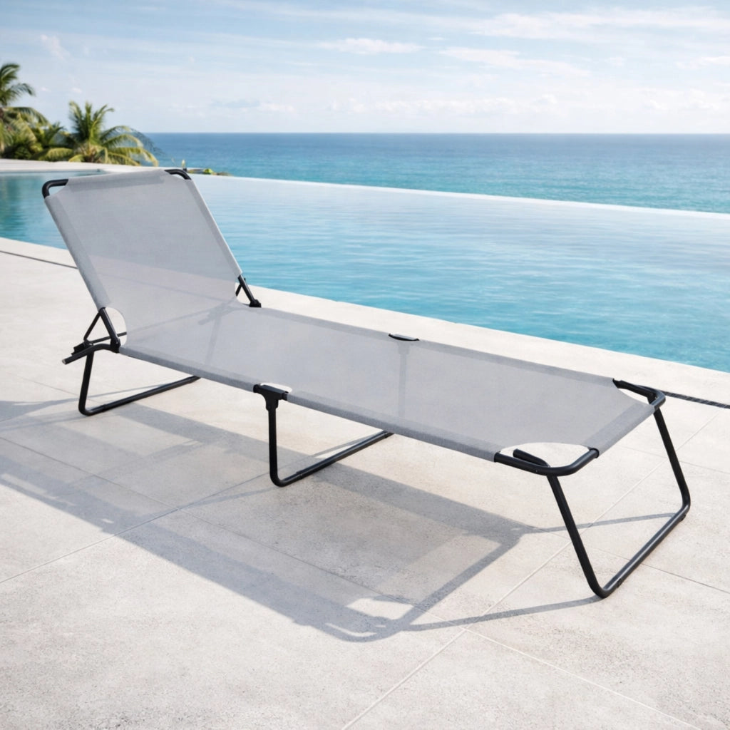 Set 2 Lettini Mare Pieghevoli Senza Tettuccio Sdraio Con Schienale Regolabile Telaio Acciaio Telo Traspirante 24 x 187 x 53 Cm Grigio Scuro