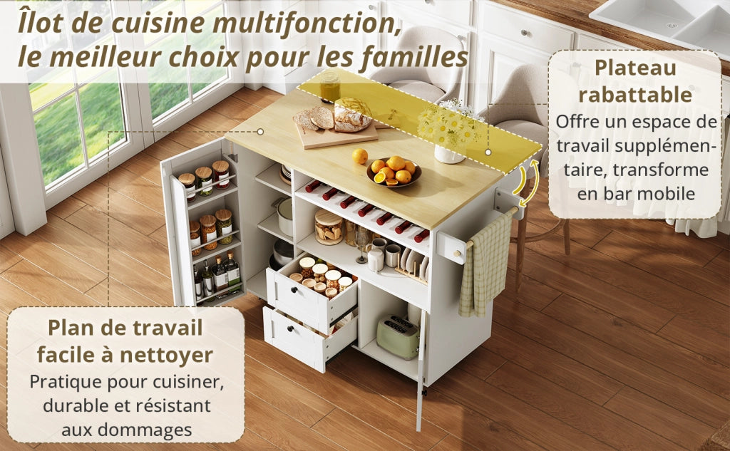 ISOLA CUCINA pieghevole 104x45(69)x89 cm MDF naturale/bianco