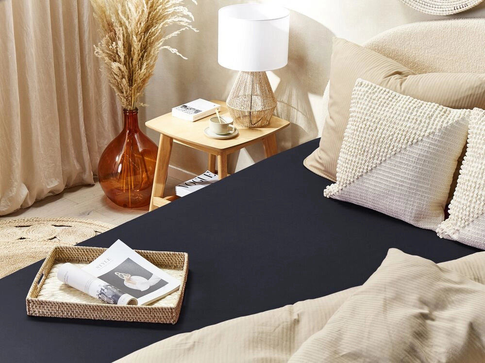 Lenzuolo con angoli cotone nero 200 x 200 cm con bordi elastici modello classico a tinta unita camera da letto classica