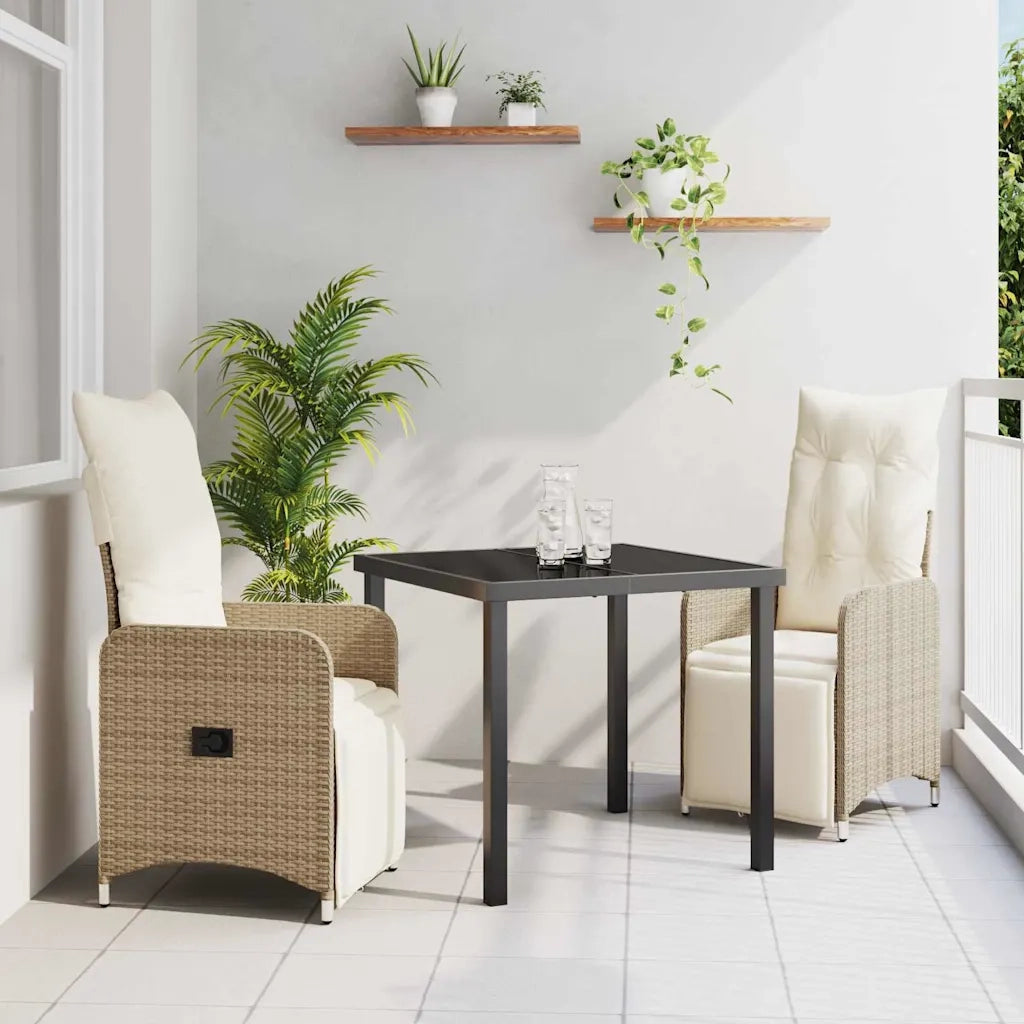 Set da Pranzo per Giardino con cuscino 3 pcs Beige polyrattan 3379681
