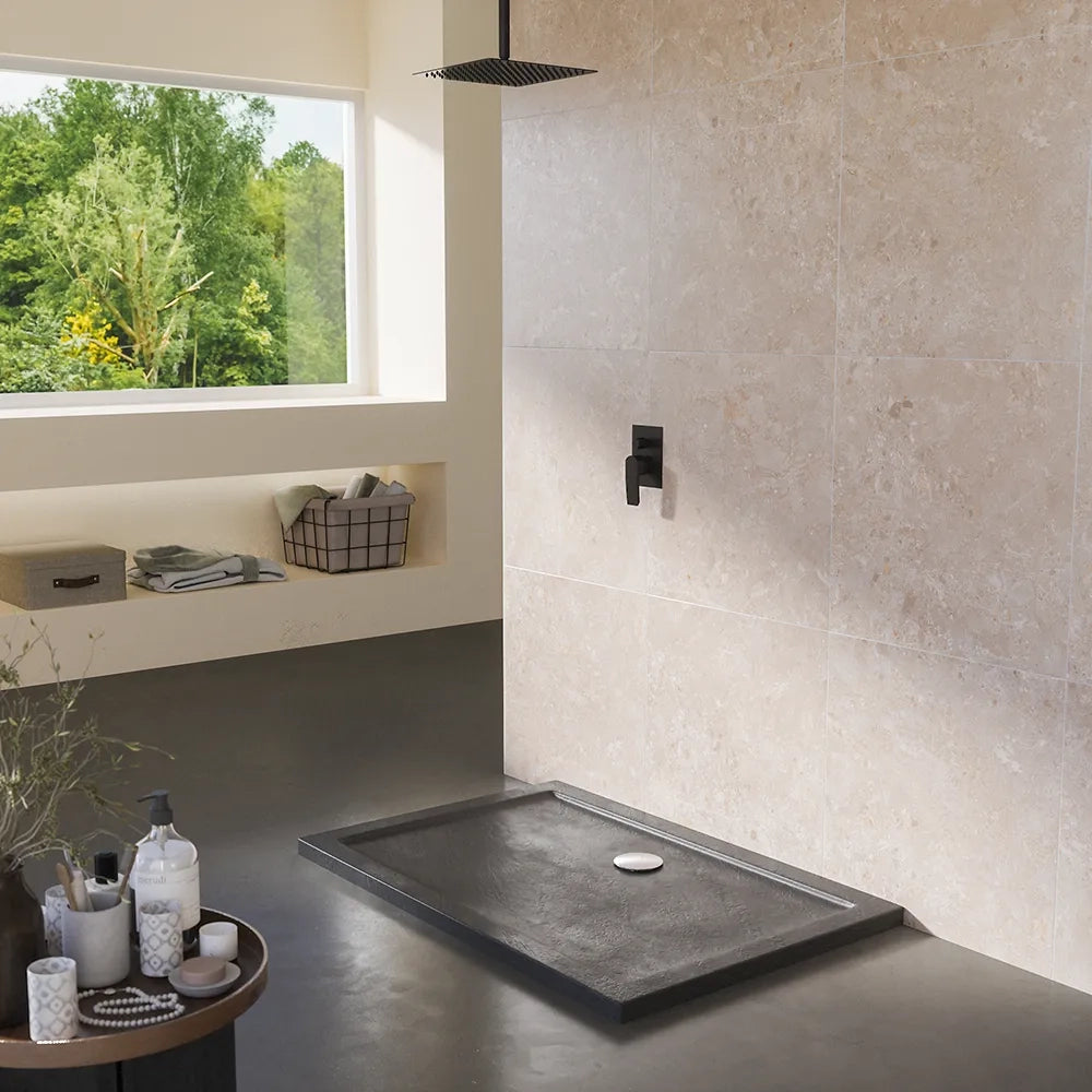 Piatto doccia 90x120 effetto pietra nero in acrilico altezza slim | Petra