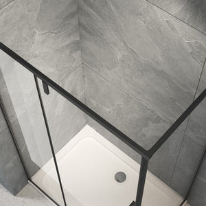 Box Doccia 80x100 Cm Angolare Nero Slim Parete Fissa e Porta Bat