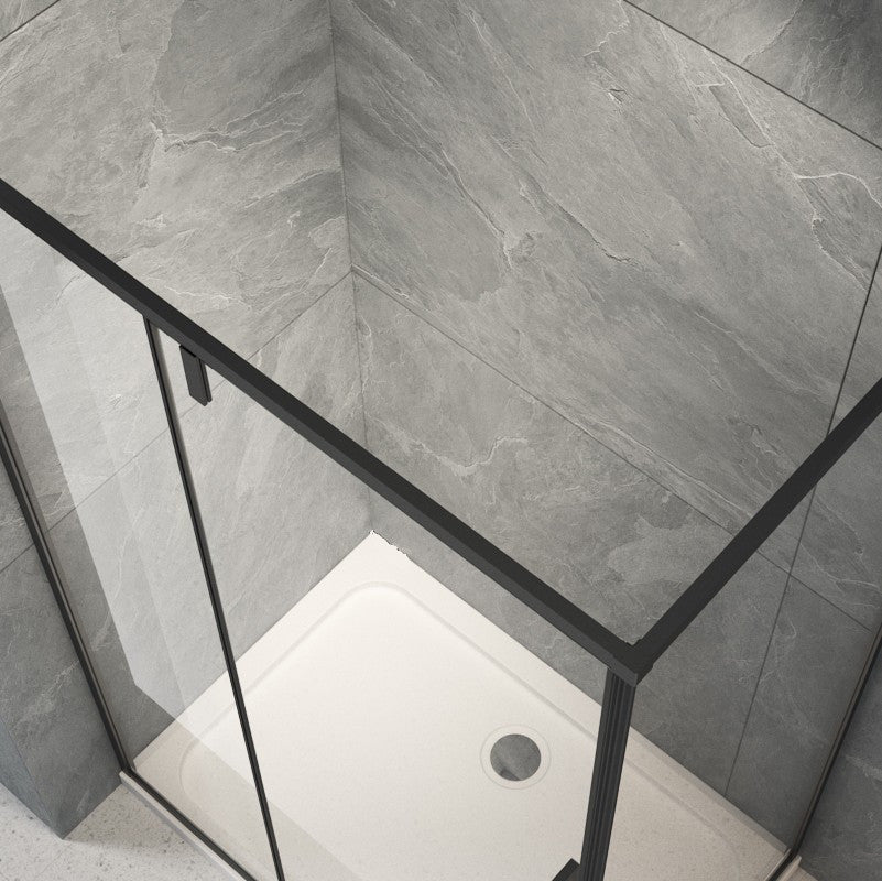 Cabina Box Doccia Angolare Nero Opaco 70x90 Cm Parete Fissa e Po