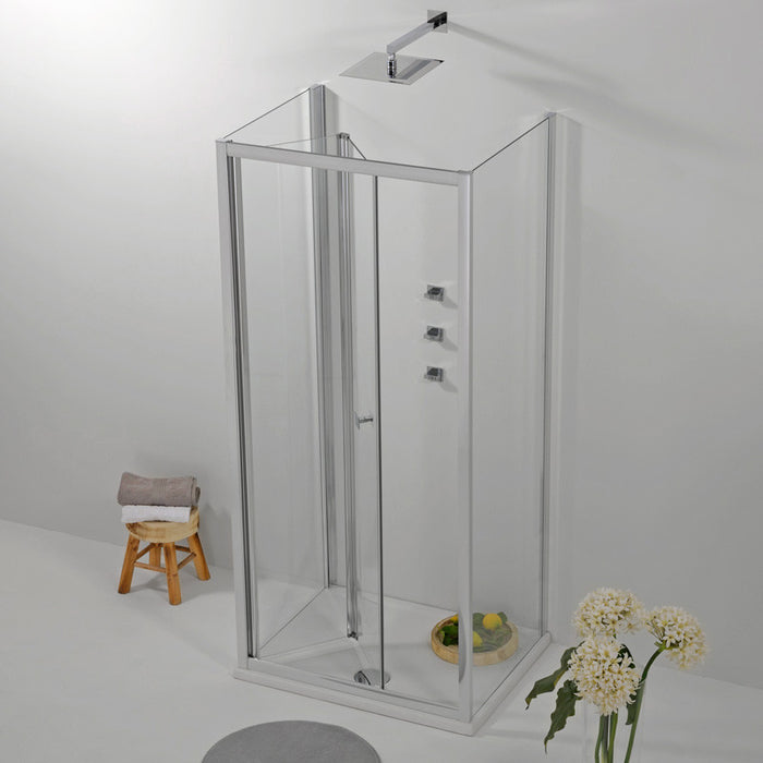 Box Doccia 80x100x80 cm Apertura Frontale a Libro Cristallo Trasparente