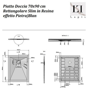 Piatto Doccia Antiscivolo 70x90 cm in Marmoresina  Effetto Pietr