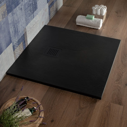 Piatto Doccia quadrato 80x80 cm Resina Antracite Effetto Pietra|