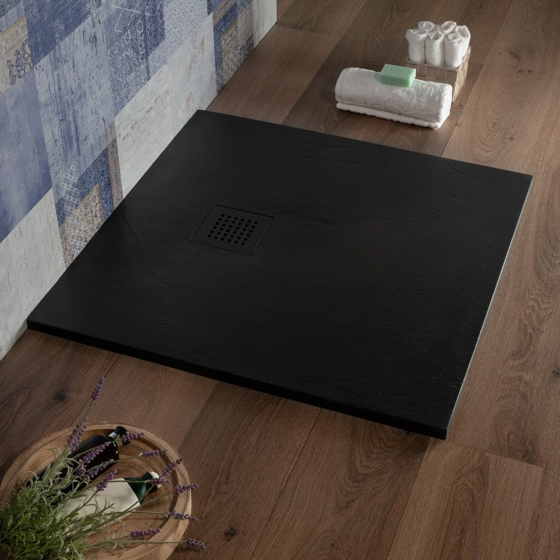 Piatto Doccia quadrato 80x80 cm Resina Antracite Effetto Pietra|