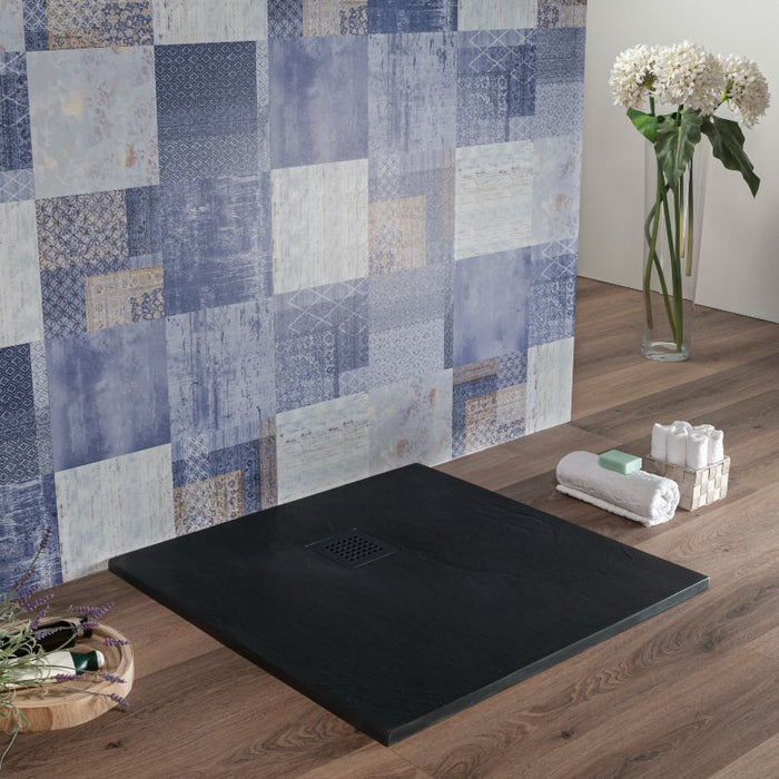 Piatto Doccia quadrato 80x80 cm Resina Antracite Effetto Pietra|