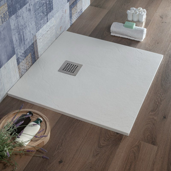 Piatto Doccia Quadrato 90x90 cm Bianco Effetto Pietra Ultra Slim