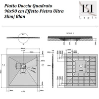 Piatto Doccia Quadrato 90x90 cm Bianco Effetto Pietra Ultra Slim