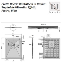 Piatto Doccia Resina Grigio 80x100 cm effetto Pietra| Blan