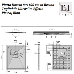 Piatto Doccia Resina Grigio 80x100 cm effetto Pietra| Blan