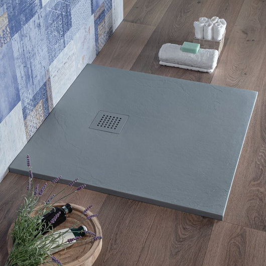 Piatto Doccia Resina Tagliabile 80x80 cm Grigio Effetto Pietra|