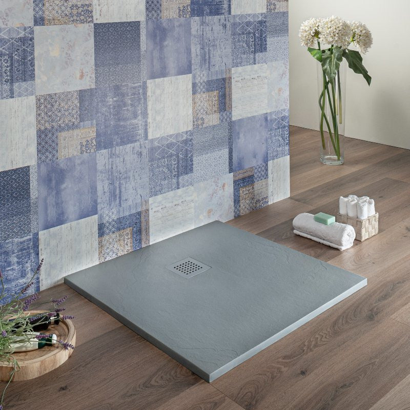Piatto Doccia Resina Tagliabile 80x80 cm Grigio Effetto Pietra|
