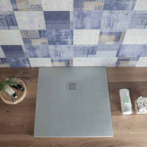 Piatto Doccia Resina Tagliabile 80x80 cm Grigio Effetto Pietra|