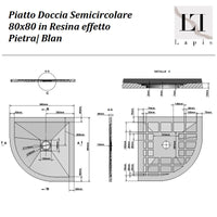 Piatto Doccia Semicircolare 80x80 in Resina effetto Pietra Bianc