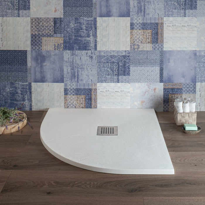 Piatto doccia Semicircolare 90x90 Bianco in Resina effetto Pietr