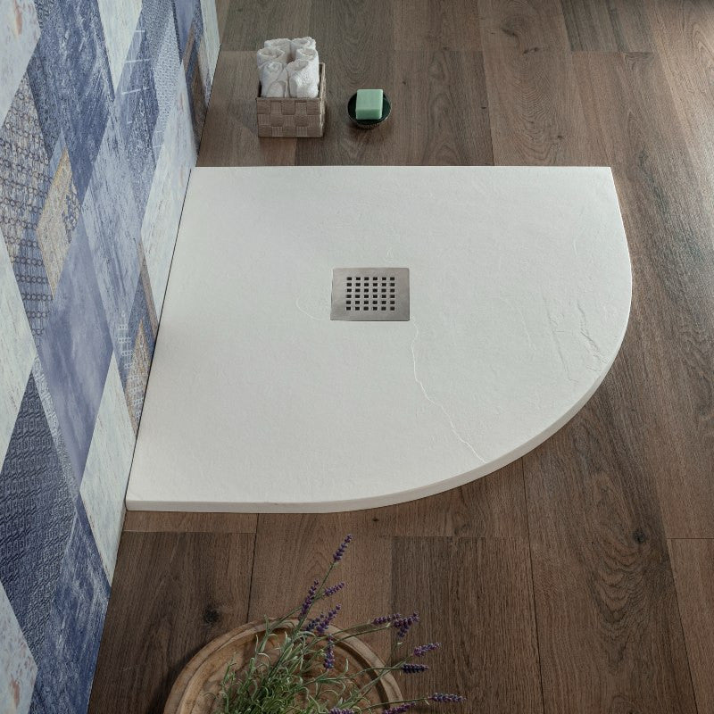 Piatto doccia Semicircolare 90x90 Bianco in Resina effetto Pietr