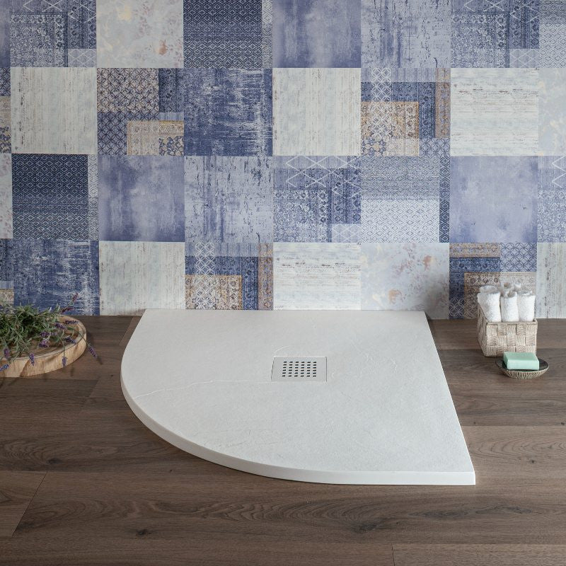Piatto doccia Semicircolare 90x90 Bianco in Resina effetto Pietr