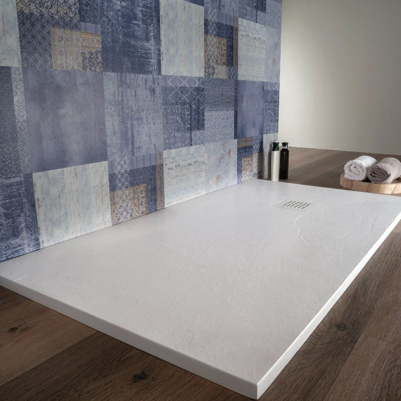 Piatto Doccia 80x90 cm Rettangolare Bianco Slim in Resina effett