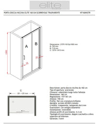 PORTA DOCCIA NICCHIA ELITE 160 CM SCORREVOLE TRASPARENTE