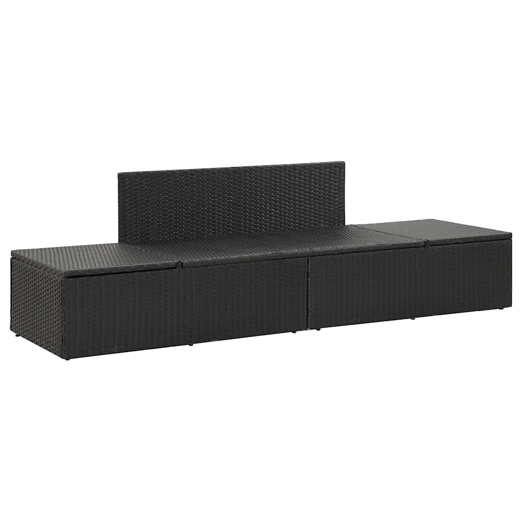 Lettino Prendisole | Sdraio da giardino | Lettino da sole con Cuscini in Polyrattan Nero
