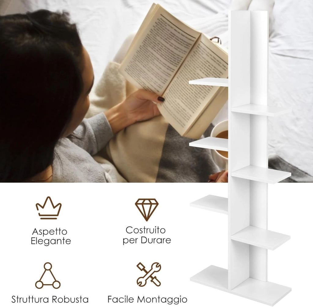 Scaffale in Legno per Libri, 6 Livelli, Libreria da Terra multiuso per Soggirno Ufficio Balcone, Ideale per per Soggirno Ufficio Balcone, 50 x 20 x 141 cm (Bianco)