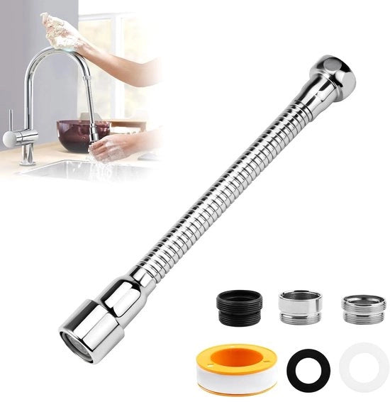 Estensione di rubinetto da 1 pezzo, rotazione a 360°, estensione di rubinetto da cucina con 2 pezzi di adattatore di rubinetto, filo maschio, per la maggior parte dei rubinetti da cucina e bagno (20cm)