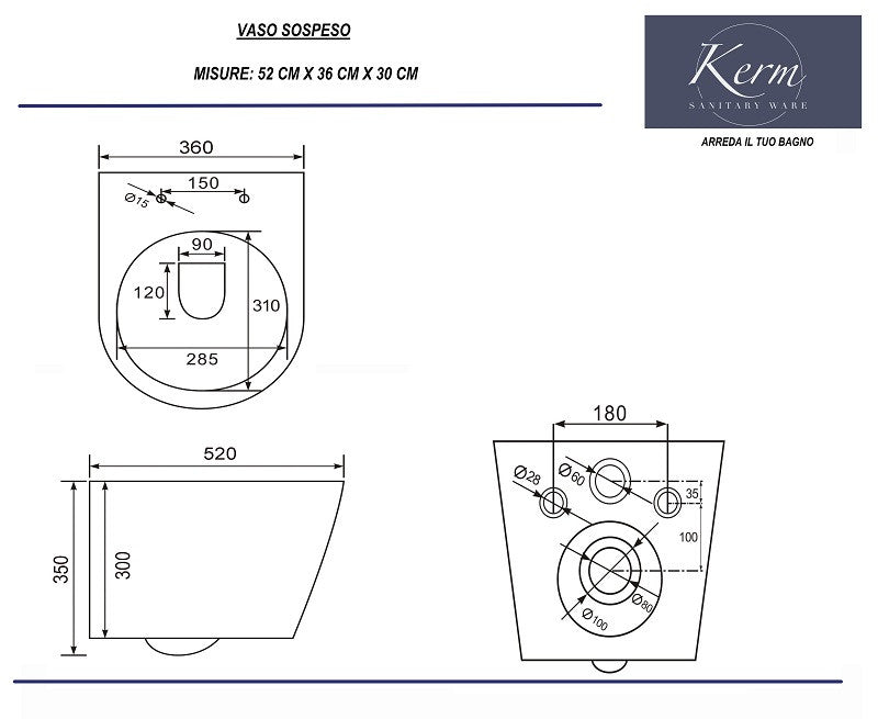 Coppia Sanitari Sospesi Rimless senza Brida con Sedile Softclose
