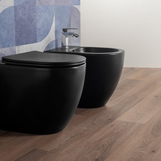 Sanitari Nero Opaco Filomuro Wc + Bidet + Sedile Chiusura Soft C