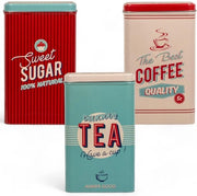 Set di contenitori in metallo retro 3 pezzi - Caffè/Te/Zucchero - Vaschette nostalgiche - 19 x 11 cm - Materiale resistente